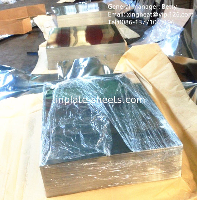 Bảng thiếc điện phân cho bao bì kim loại 0.13-0.48mm Độ dày 1.5-1.85MT mỗi gói BA Annealing 2.8/2.8 Lớp phủ thiếc